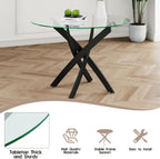 Modern Round Glass Dining Table Set for 4, 36'' Small Tempered Glass Tabletop Black Base with 4 Green Minimalism Dining Chairs, 5-Piece Clear Circle Dining Table Set(Easy Assemble)