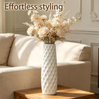12 Inch White Vase Ceramic Flower Vase, Tall Vases for Pampas Grass, Home Decor, Modern Textured Vases for Living Room Decorations,Table Centerpieces,Shelf,Farmhouse Small Ceramic Vase