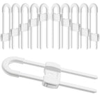 (10 pack white) 4 button Cabinet Locks, U-Shaped Proofing Drawers Safety Child Locks Adjustable, for Wardrobe,Kitchen,Bathroom,Drawer,Fridge,Cupboard Doors Knobs & Handles