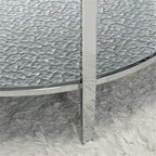 Pemberly Row Round Chrome and Tempered Glass End Table, Smoky Glass Top, Textured Mirrored Base, 22" W x 22" D x 24" H, Contemporary Style Side Table for Living Room or Bedroom Use