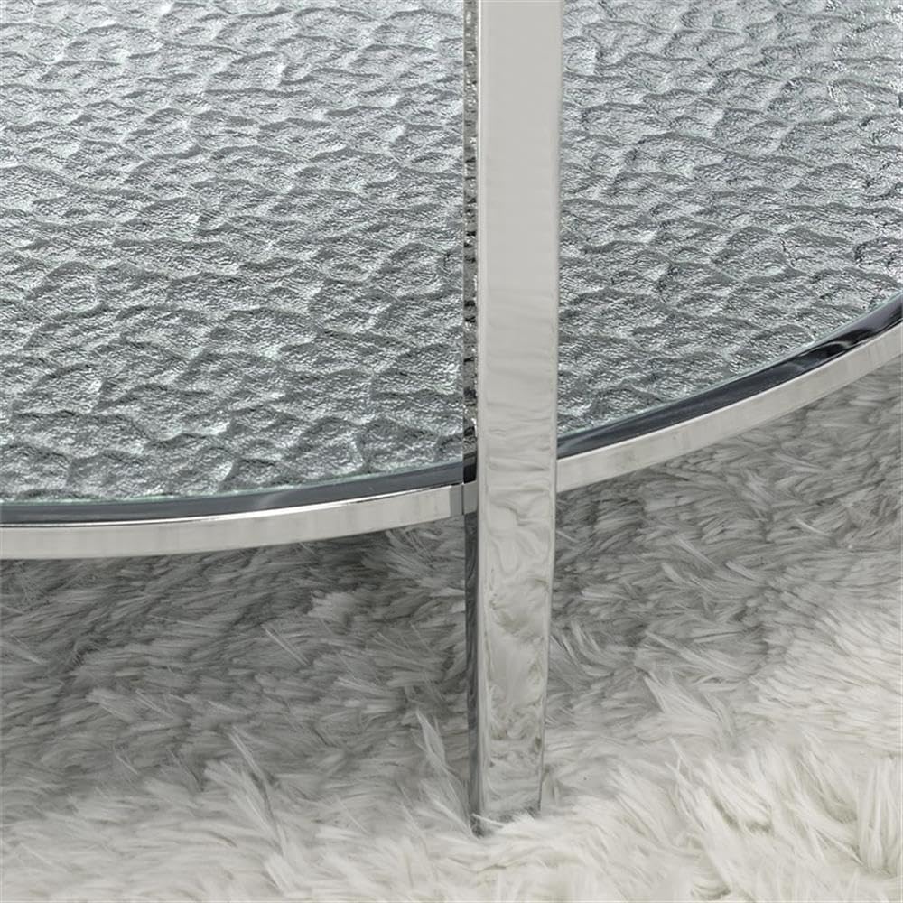 Pemberly Row Round Chrome and Tempered Glass End Table, Smoky Glass Top, Textured Mirrored Base, 22" W x 22" D x 24" H, Contemporary Style Side Table for Living Room or Bedroom Use
