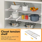 BAOYOUNI Tension Closet Shelves Stainless Steel Rustproof Storage Rack Bathroom Kitchen Organizer Shelf Dividers Ivory, 23.62-31.5 Inches