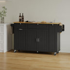 ONBRILL Kitchen Island with Storage, Island Table with Drop Leaf and Power Outlet, Kitchen Island on Wheels with Trash Cabinet, Spice Rack & Towel Rack, Black