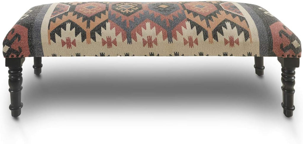 LR Home Upholstered Bench for Bedroom End of Bed |Southwestern Vintage Ottoman Bench with Cushion for Dining, Living Room, Entryway, Window, Outdoor | 47" W X 16" D X 18" H | Red/Ivory/Multicolor