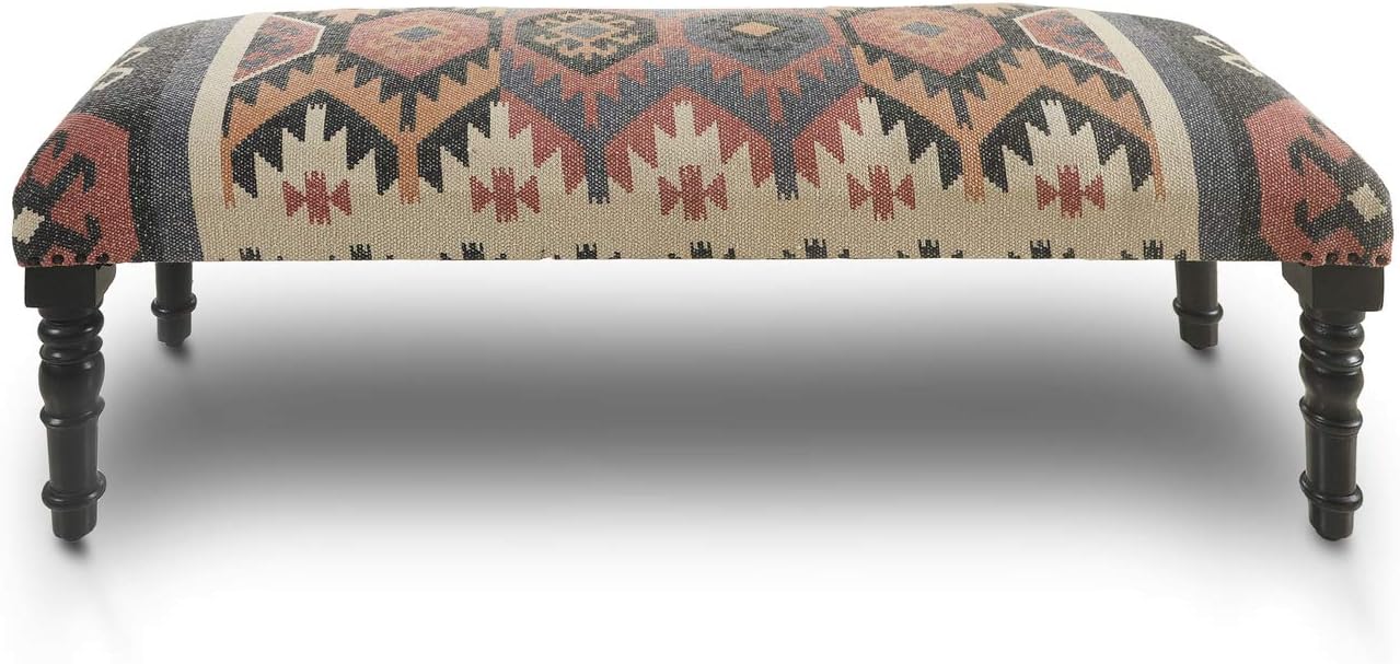 LR Home Upholstered Bench for Bedroom End of Bed |Southwestern Vintage Ottoman Bench with Cushion for Dining, Living Room, Entryway, Window, Outdoor | 47" W X 16" D X 18" H | Red/Ivory/Multicolor