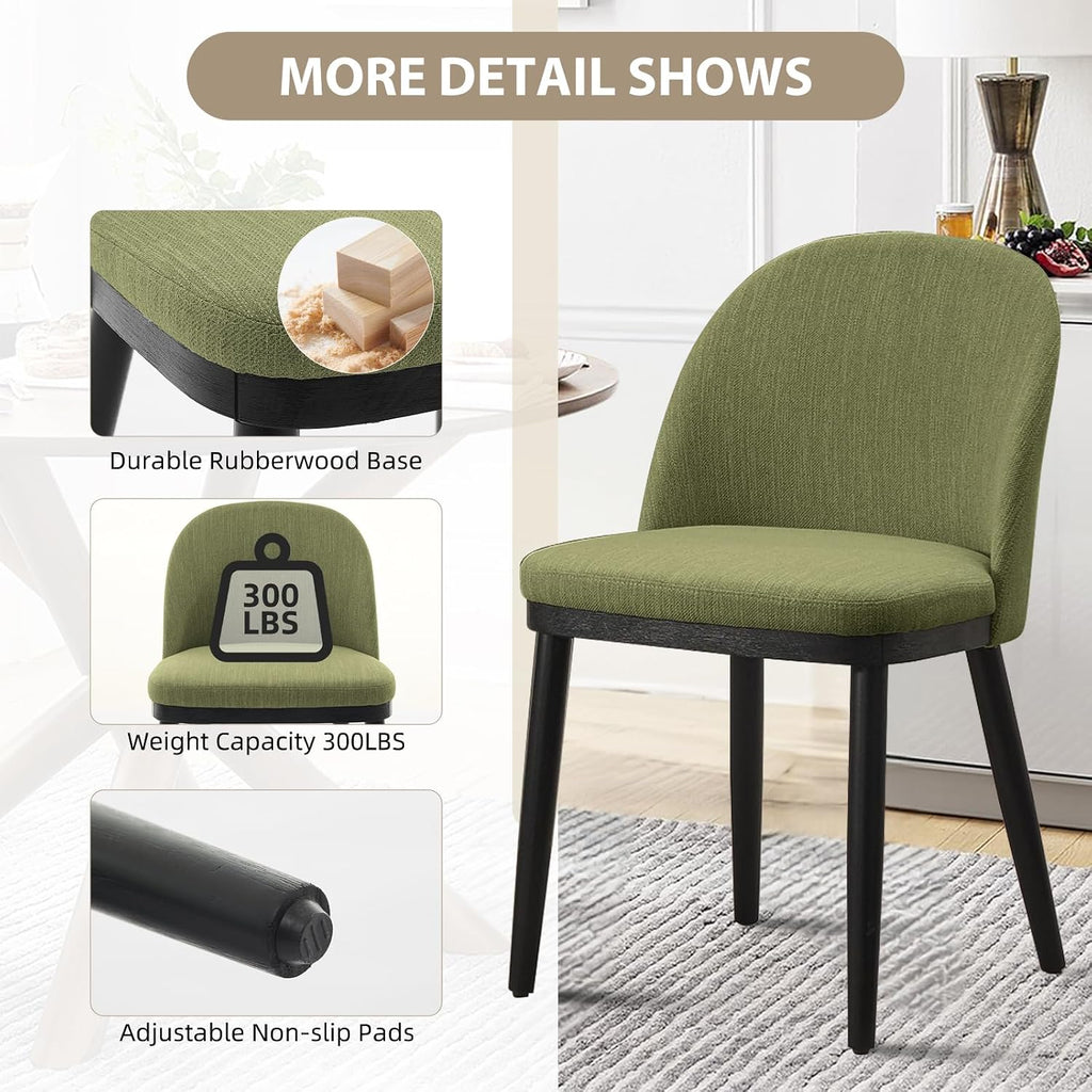 Garvee Wooden Dining Chairs Set of 4, Upholstered Kitchen Dining Room Chair, Modern Linen Fabric Farmhouse Dinner Chair with Leveling Feet/High Backrest Support for Dining Room, Living Room,Green