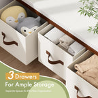 Storage Bench, 43.3" Bamboo Storage Chest with 3 Drawer, Entryway Bench with Cushioned Seat, Shoe Bench with Storage Toy Box, Toy Chest Storage Bench for Entryway, Living Room, Bedroom, Walnut