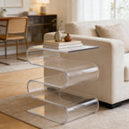 Acrylic Side Table S Shaped Multi 5 Tier Display Shelf Magazine Holder Bookshelf Organizer Vertical Nightstand End Table Coffee Table for Living Room Bedroom Office Patio (Clear)