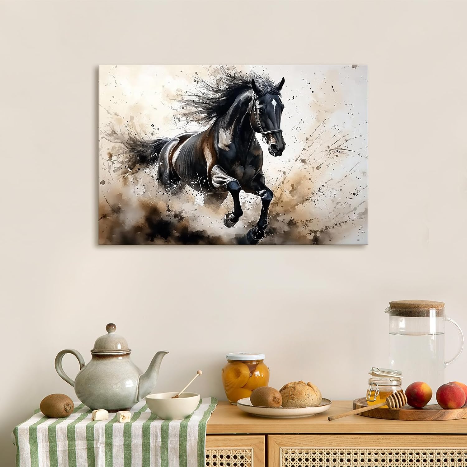 Azatyam Running Horse Wall Art Animal Picture Vintage Western Equestrian Canvas Prints Watercolor Wild Horses Paintings Modern Rustic Room Decor for Living Room Bedroom Bathroom Office 24" x 36"