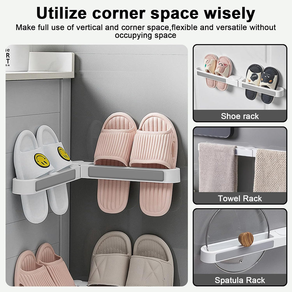 Slipper Rack Adhesive Wall-Mounted Folding Shoe Holder for Bathroom and Entryway, Space-Saving Flip-Flop Organizer, No-Drill Mount, Rotating Arms