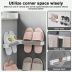 Slipper Rack Adhesive Wall-Mounted Folding Shoe Holder for Bathroom and Entryway, Space-Saving Flip-Flop Organizer, No-Drill Mount, Rotating Arms