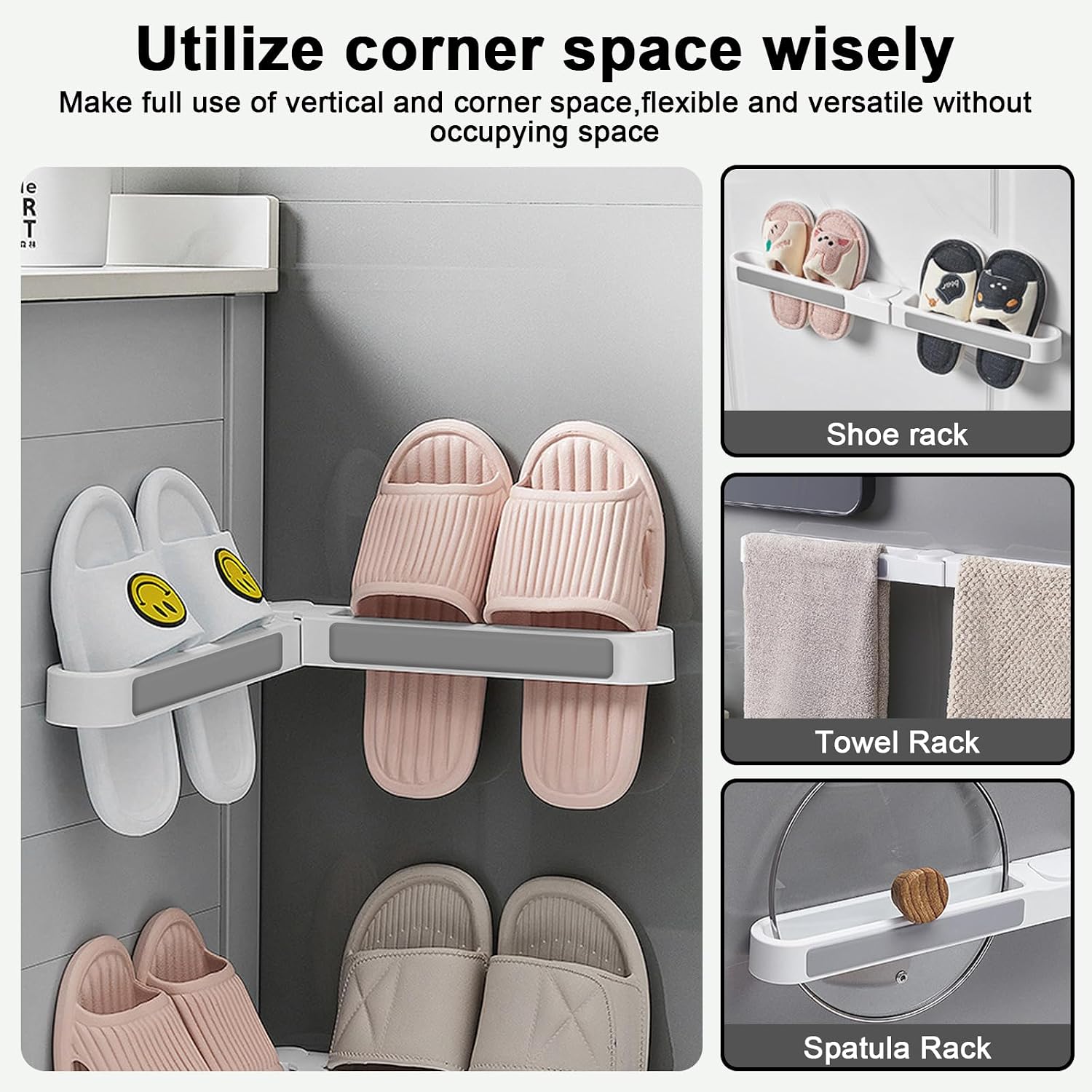 Slipper Rack Adhesive Wall-Mounted Folding Shoe Holder for Bathroom and Entryway, Space-Saving Flip-Flop Organizer, No-Drill Mount, Rotating Arms