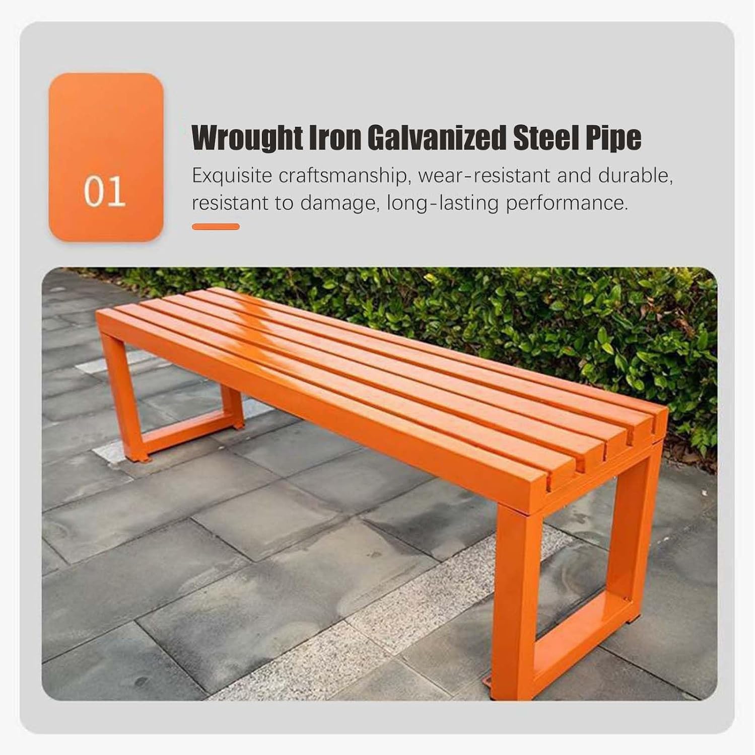 Outdoor Bench, Patio Park Garden Outdoor Metal Bench,Weatherproof Patio Benches With Slatted Seat,3.3ft 3.9ft 4.9ft 5.9ft All-Weather Garden Benches For Porch,Patio,Lawn And Backyard(White,4.9ft)