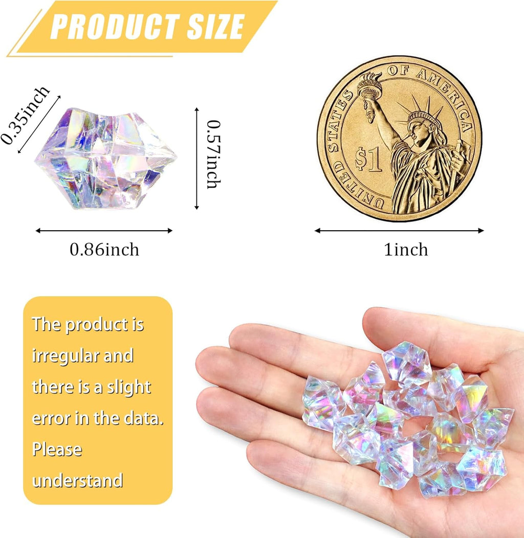 Ceya Clear Holographic Fake Ice Rocks，220PCS Dazzling Vase Fillers Acrylic Fake Diamond Crystals Water Beads Marbles 13OZ Glass Gems for Centerpieces Table Decoration Party Christmas Wedding Birthday