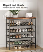 HOOBRO Shoe Rack for Entryway, 5-Tier Shoe Organizer with Adjustable Mesh Shelves, 16-20 Pairs of Shoes, Spacious Floor Mount, Metal, Industrial, Shoe Shelf for Closet, Rustic Brown BF12XJ01