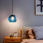 Blue Glass Pendant Lights Kitchen Island Lighting Globe Pendant Light Fixtures Modern Pendant Lighting for Kitchen Island Bedroom Living Dining Room Light Fixture(5.9in, 3-Pack)