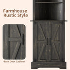 4 EVER WINNER Farmhouse Corner Cabinet, 68" Tall Corner Cabinet with 5-Tier Adjustable Shelves and Barn Doors for Small Spaces, Living Room, Dining Room, Hallway, Bathroom, Kitchen, Rustic Oak