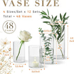 48pcs Glass Cylinder Vases 4,5,6 Inch for Centerpieces,Small Clear Flower Vases for Wedding Decorations and Indoor Home Decor, Hurricane Candle Holder for Table Shelf, Party