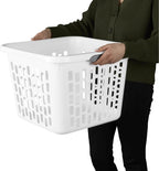 1.5 Bushel Square Plastic Laundry Basket, BPA-Free, White - 2 Comfort Grip Handles, Sturdy & Stackable, for Bedroom, Bathroom & Laundry Room