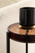 Kate and Laurel Aguilar Modern Drink Table, 9 x 9 x 23, Amber Glass and Black, Unique Round Glass Mini Table for Use as Bathroom Accent Table or Pedestal Martini Table