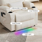 AHMED Rocking Recliner Nursery Chair, Dual Motor Power Swivel Glider Recliner with Heat & Massage, Nursery Recliner Chair with USB A/C Ports, Cup Holders & LED Light for Living Room & Bedroom, Beige