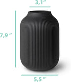 flature Ceramic Vase with Grooves - Waterproof Flower Vase in Matte Black for Fresh Flowers, Dried Flowers, Pampas Grass, Large 7.9" Tall Vase as a Gift, Decoration for Living Room, Bedroom, Office.