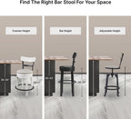 Signature Design by Ashley Valebeck Barstool, Rustic-Industrial Counter Height Chair, 360° Swivel, Wood & Metal Frame, Cushioned Seat, Ideal for Kitchen Island with Seating, Vintage White