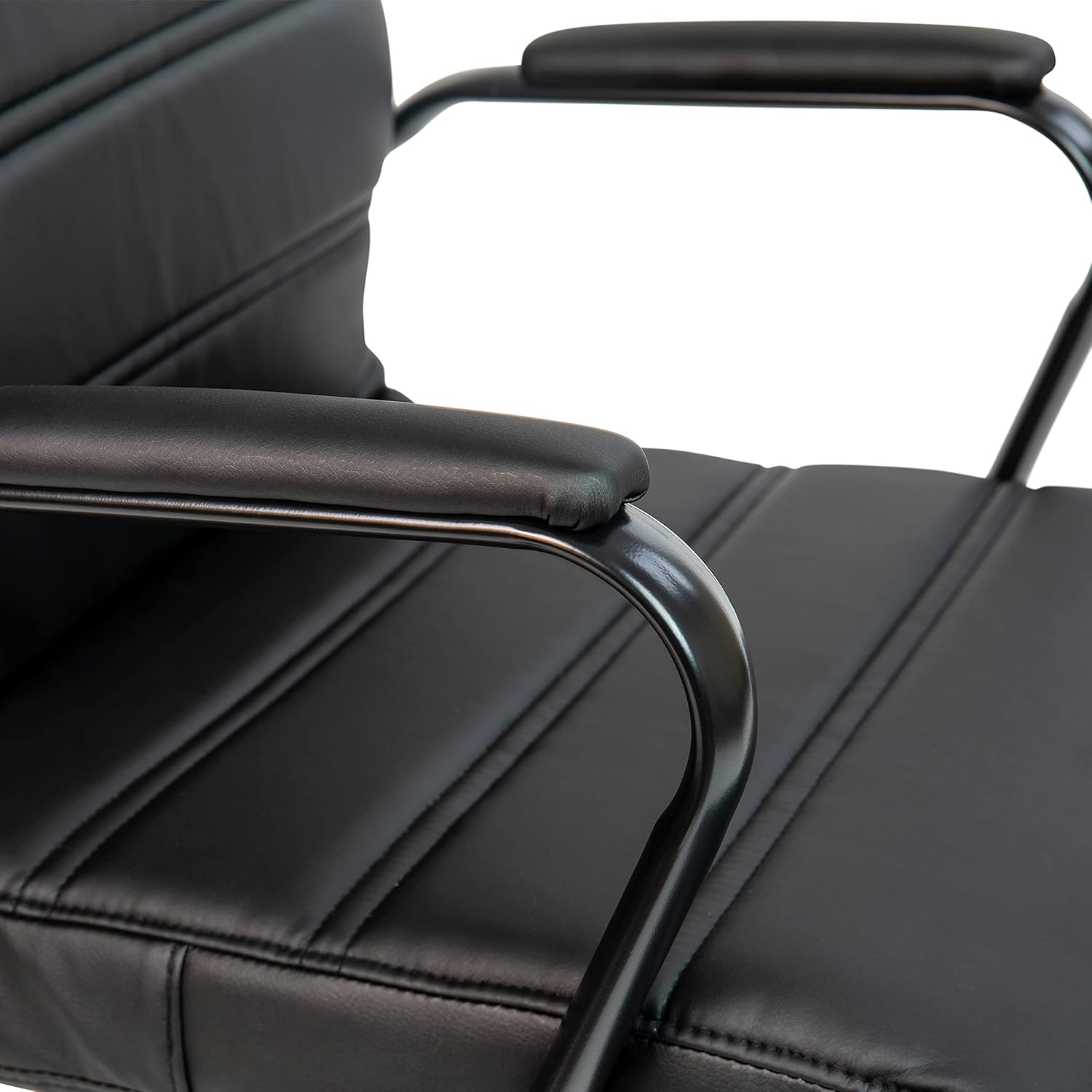 EMMA + OLIVER Mid-Back Black LeatherSoft Executive Swivel Office Chair with Black Frame/Arms