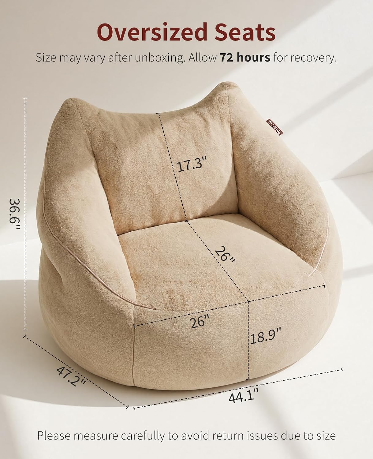 Relefree Cafy Bean Bag Chair for Adults,Oversized Reading Chair with Armrests,Memory Foam Filling Comfy Chair,Giant Cozy Adult Bean Bag Chair,Large Lazy Living Room Chair for Bedroom,Reading Nook