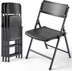 Folding Chair 4 Pack, Foldable Portable Chair with Breathable Molded Plastic Mesh Back & Seat, Sturdy Metal Frame Support up to 400lbs, Indoor Outdoor Foldable Chair for Party,Dinnig,Events,Black