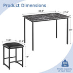 VECELO Kitchen Table and Chairs for 4, Dining Room Set with PU Chairs/Stools, Heavy-Duty Metal Frame, Faux Marble Tabletop, Space-Saving Design for Small Spaces, Easy Assembly, Veined Black