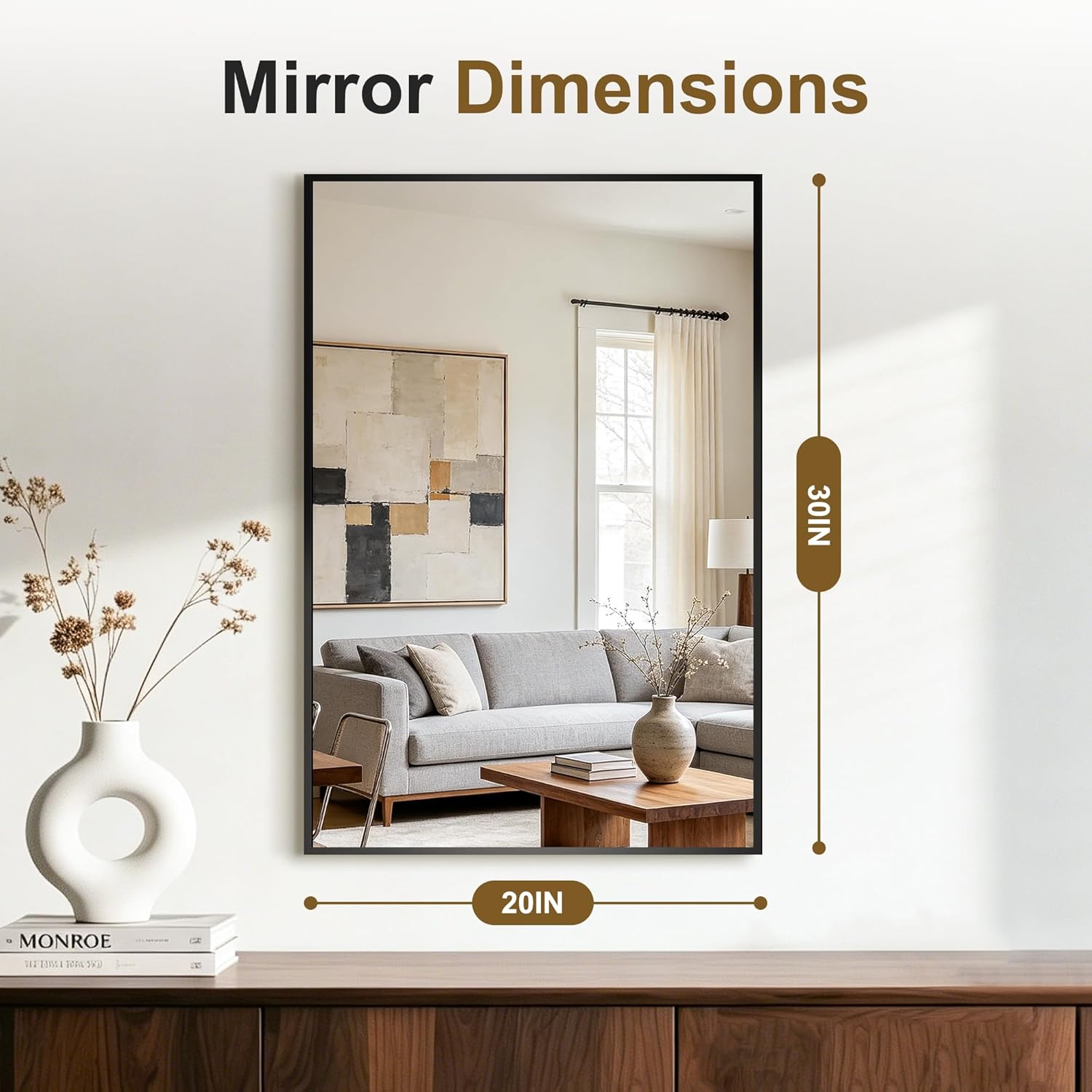 Bathroom Vanity Mirror for Wall, 30x20 Matte Black Bathroom Mirror, Shatterproof Tempered Glass Rectangle Wall Mounted Bathroom Mirrors for Over Sink, Bedroom, Living Room, Entryway