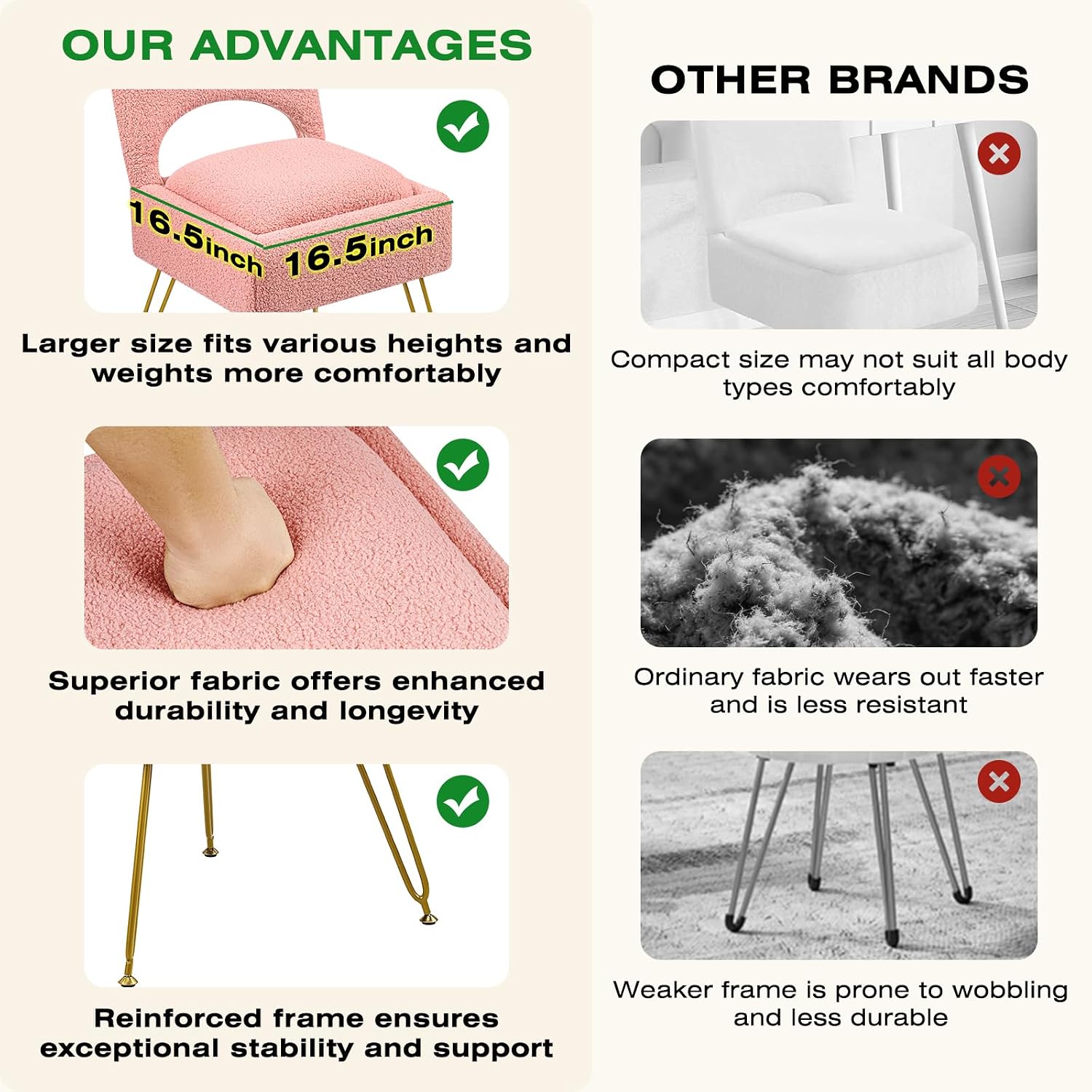 Vanity Chair with Storage & Folding Backrest, Cute Pink Faux Fur Vanity Stool, Comfy Padded Make Chair for Makeup Bedroom, Adjustable Back & Plush Cushion Seat,16.6" Wide 11L Storage Space