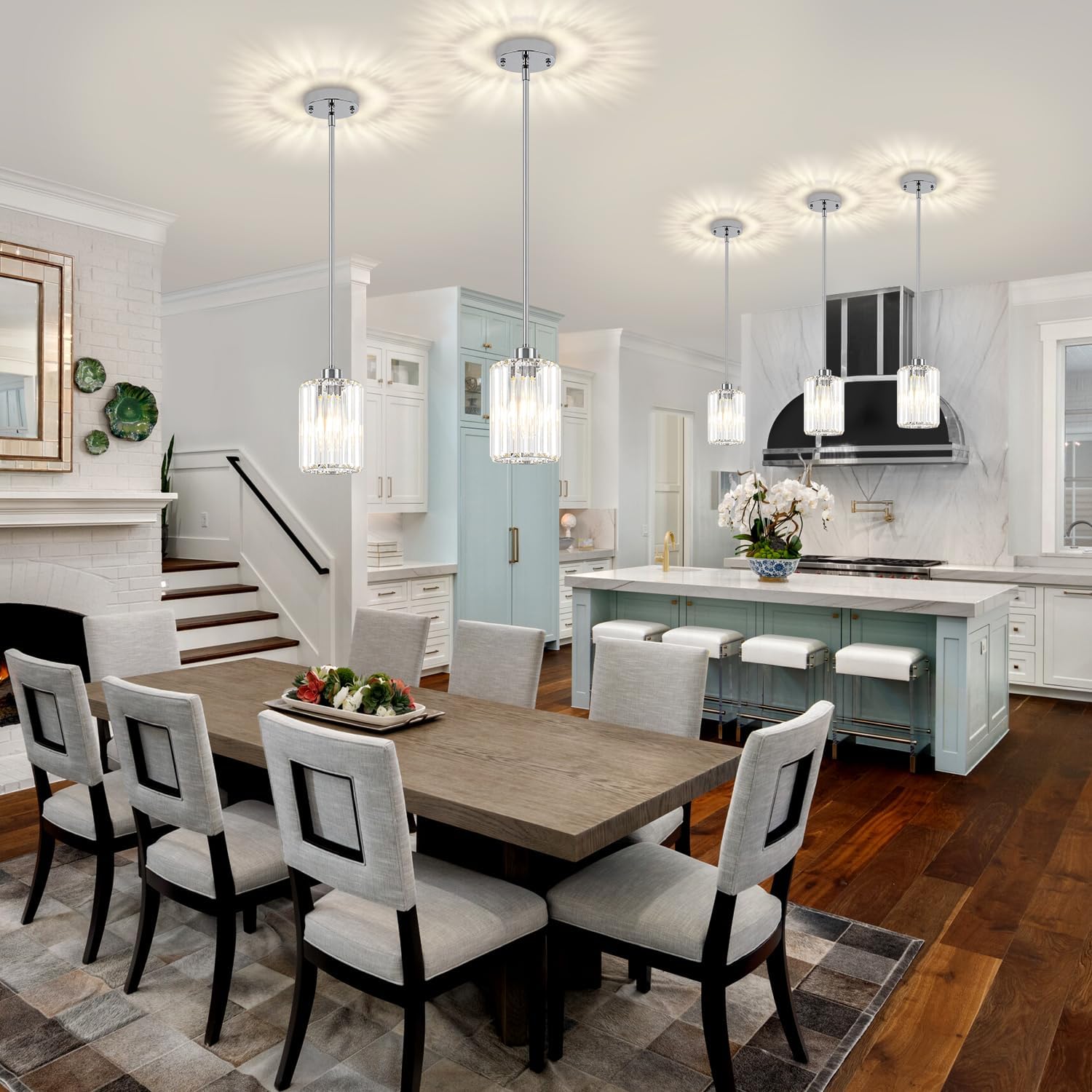 2 Pack Crystal Pendant Lights Kitchen Island Chrome Kitchen Pendant Lighting Over Island Modern Dining Room Light Fixtures Hallway Lights Adjustable Hanging Pendant Light for Bathroom Entryway Bedroom