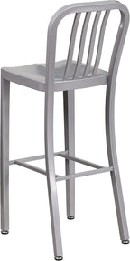 Flash Furniture Gael 30" Commercial Metal Barstools with Footrest, Vertical Slat Back Bar Height Stools for Restaurants and Kitchens, Set of 2, Silver