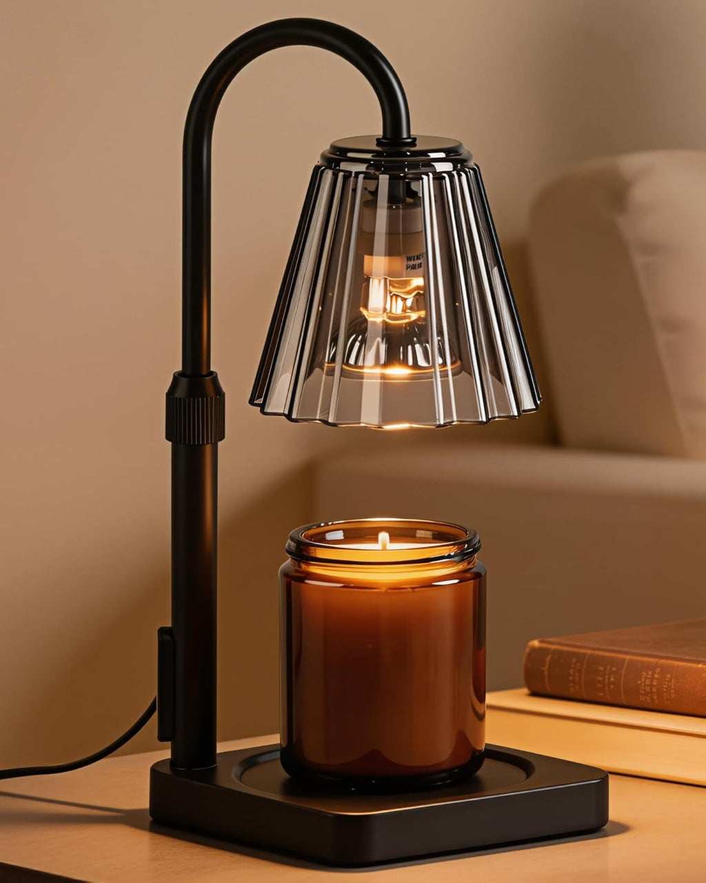 Candle Warmer Lamp with Timer, Dimmable Wax Melt Lamp for Jar Candles, Lightweight Polycarbonate (PC) Shade Lamps Adjustable Height, Modern Electric Warmer Home Decor, Gifts for Mom Fathers 2 Bulbs