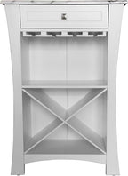 Kings Brand Hiland Bar Cabinet Wine Storage With Glass Holders & Drawer, White, White