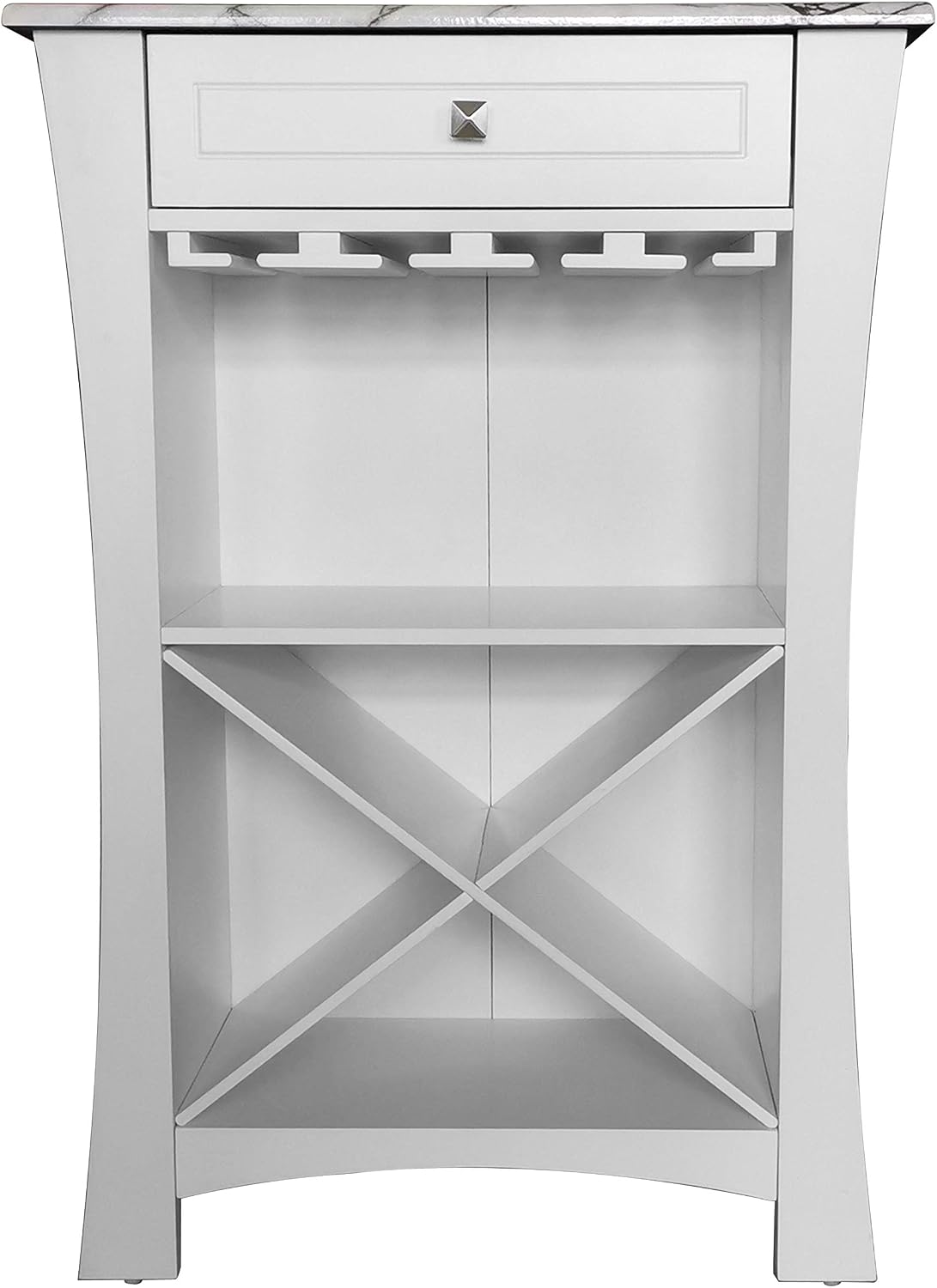 Kings Brand Hiland Bar Cabinet Wine Storage With Glass Holders & Drawer, White, White
