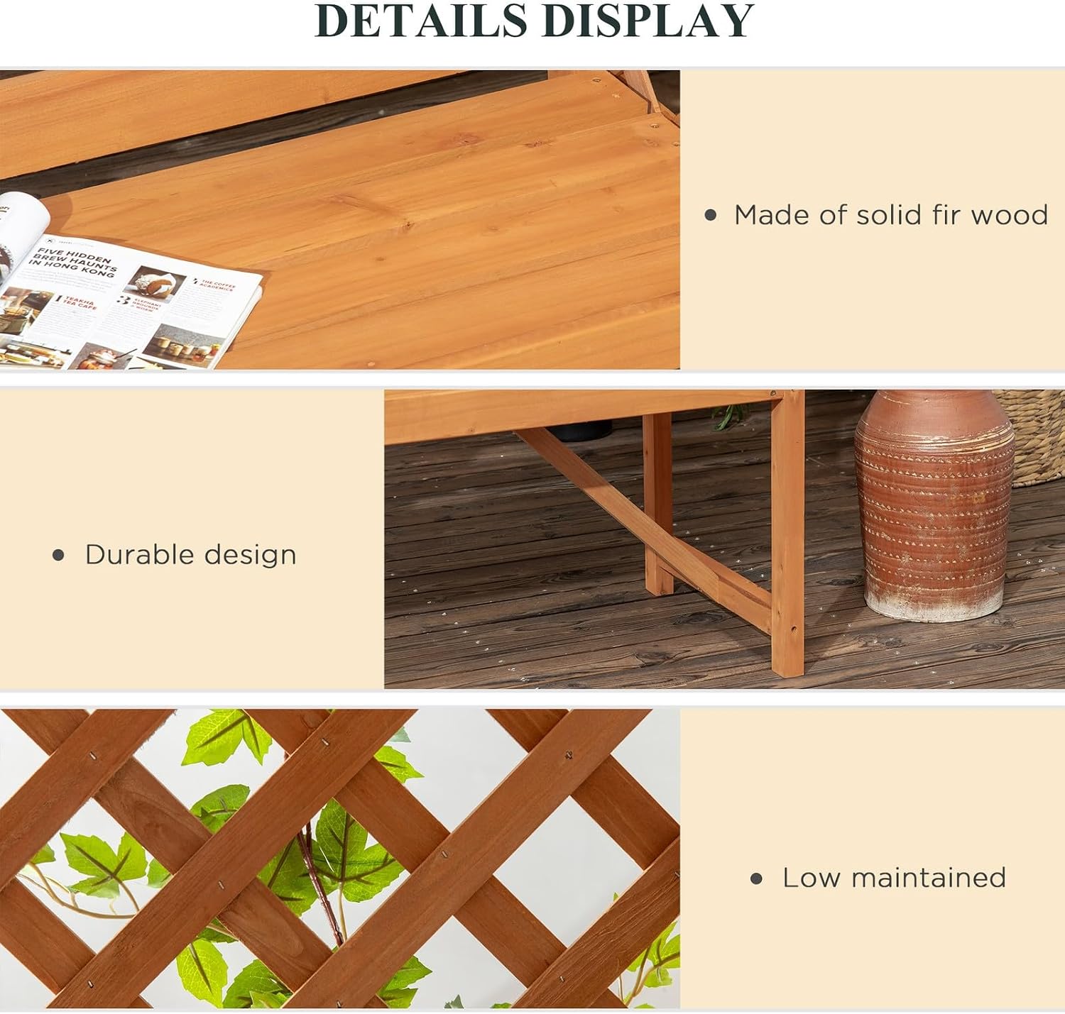 Patio Garden Bench for 2 Person for Vines/Climbing Plant, Brown