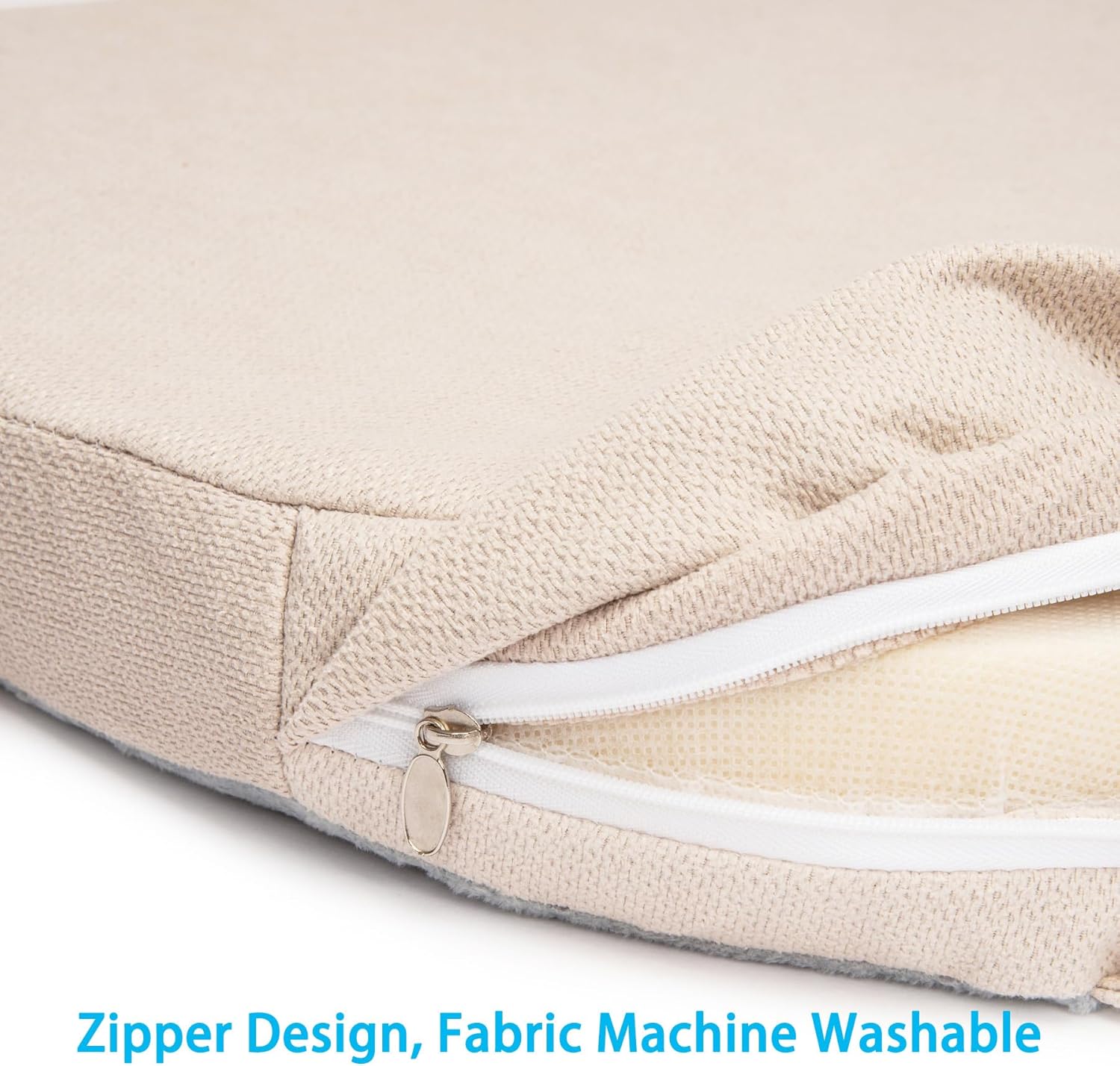 Chair Cushions for Dining Chairs, D-Shaped Non-Slip Seat Cushions with Removable Washable Covers & Ties, Chair Pads for Kitchen, Indoor Patio 17" x 16" (Cream, 4 Count)