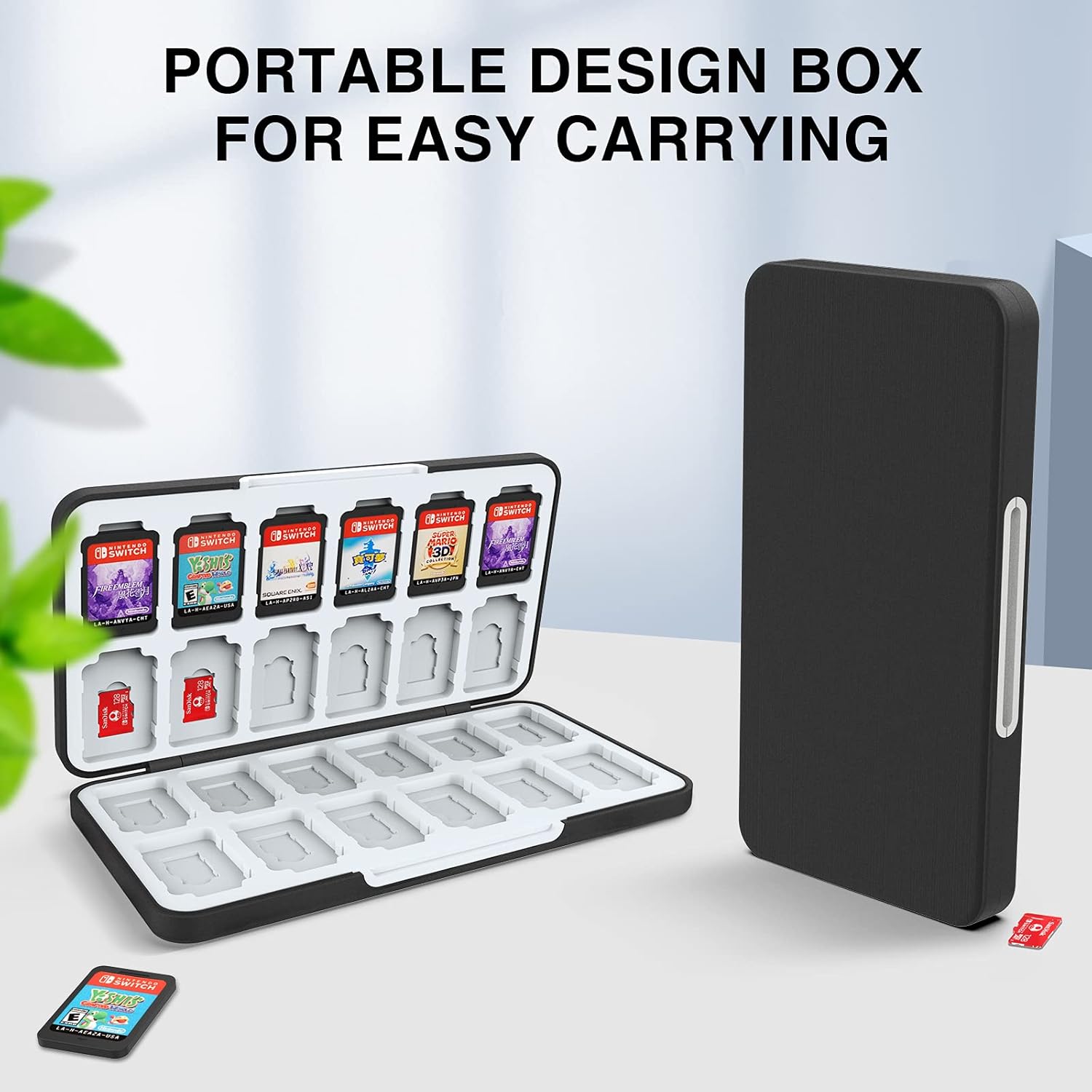 HEIYING Switch Game Card Case for Switch 2 & OLED & Lite,Portable Black Memory Storage Holder with 24 Game Card Slots and 24 Micro SD Cards Slots for Easy carrying