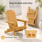 VINGLI Folding Adirondack Double Chair, Wood Adirondack Chairs for Outdoor, with Small Storage Table, Foldable Fire Pit Chairs for Patio, BBQ, Porch, Yard, Pool