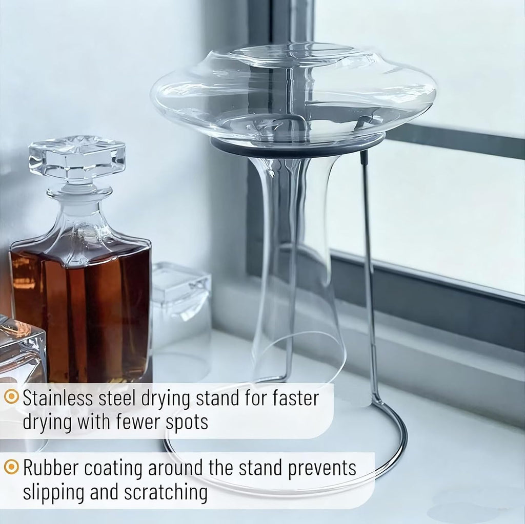 Wine Decanter Drying Stand with Cleaning Brush and Decanter Cleaning Beads,Wine Decanter Drying Rack with Rubber Coated Top to Prevent Scratches.Decanter Cleaner for Standard Large Wine Decanters