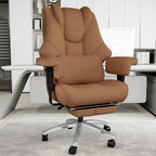 400lbs Big and Tall Office Chair, Wide Ergonomic Leather Executive Chair for Heavy People with Foot Rest, High-Back Reclining Computer Chair with Swivel Wheels and Lumbar Support (Brown)