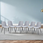 Modern Dining Chairs Set of 6, Linen-Cotton Upholstered Kitchen Chairs with Rounded Backrest, Ergonomic Integrated Seat with Adjustable Feet & Metal Legs for Dining Room, Office, Light Grey