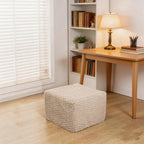 Square Stuffed Pouf Ottoman Poufs with One-Piece Seamless Foam Filling, Furry and Fluffy Pouf Foot Stool, 20 X 14 Floor Poufs Ottoman Foot Rest for Living Room (Light Coffee)