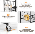 Abiglifty 3-Tier Rolling Kitchen Cart, Microwave Cart with Lockable Wheels, Kitchen Utility Cart, Mobile Microwave Stand with Storage for Living Room, Office, Balcony, Bathroom, Black