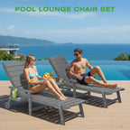 Outdoor Lounge Chairs Set of 2, 6.3ft Outside Chaise Pool Lounger with Wheels,5-Position Adjustable Backrest, 2 Flip-Down Side Cup Holders,HIPS All-Weather for Poolside,Patio,Backyard