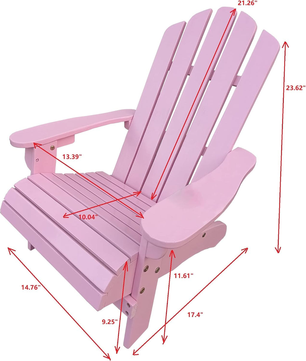 Gecheer Pink Wooden Kids Adirondack Chair for Outdoor or Indoor Use – Sturdy Poplar Wood, Wide Seat & Armrests, Easy Assembly, 110 lb Weight Capacity