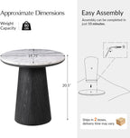 HULALA HOME Modern End Table, 19.75" Round Side Table with Genuine Marble Top and Solid Wood Cone Base, Minimalist Accent Table for Living Room, Bedroom, Small Spaces, Black